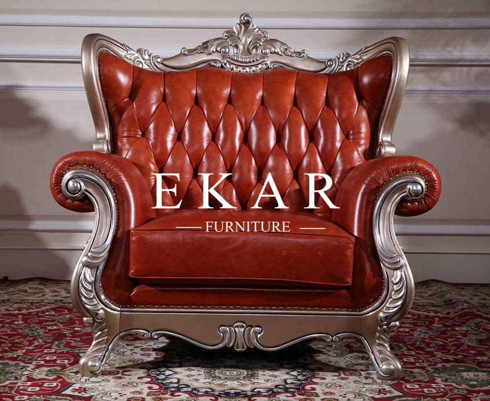 Luxury Carved Sofa Set Antique Style Red Chesterfield Sofa Leather LS-A806T