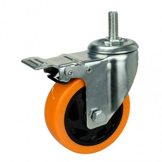 75mm threaded stem casters with brakes locking wheels PU wheels