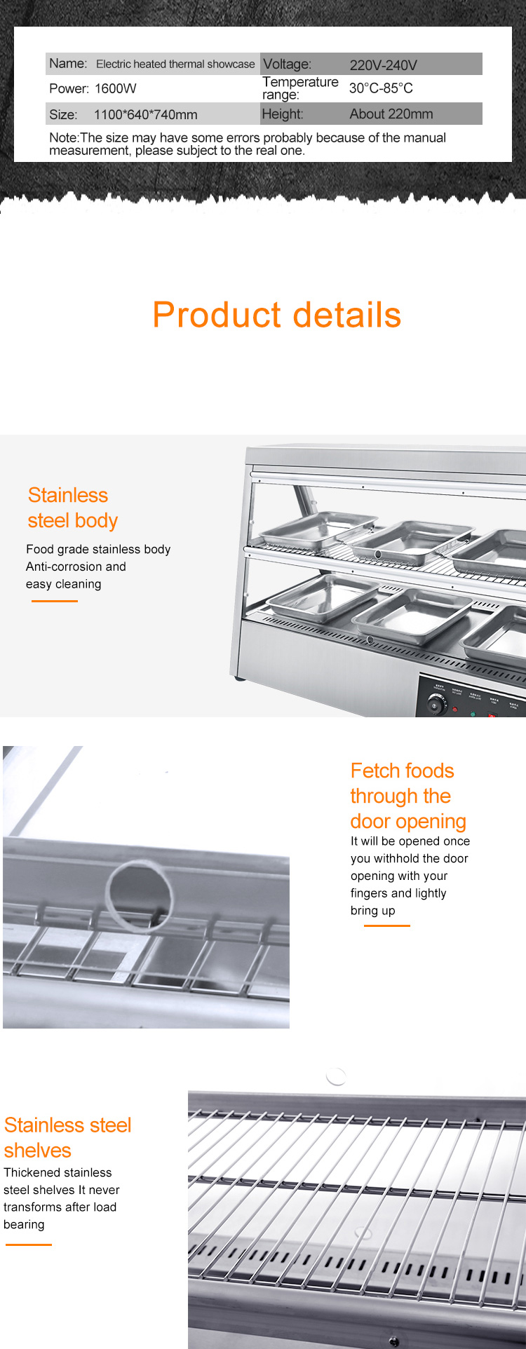 Temperature Controlled Electric Heated Thermal Food Warmer Display with Glass Table Top
