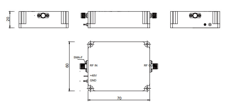 High Gain 0.5-2 GHz Psat 43dBm RF module L Power Amplifier with Low Noise Figure for Wireless Communication Systems