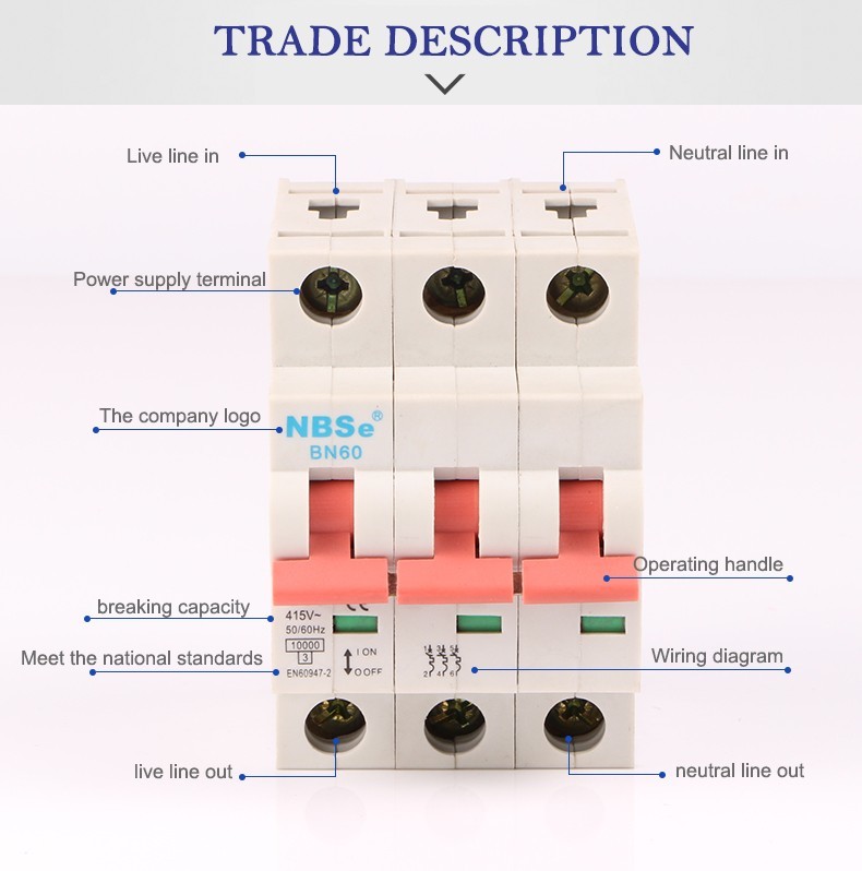 Flame Resistant Plastic BN60 10KA Micro Circuit Breaker