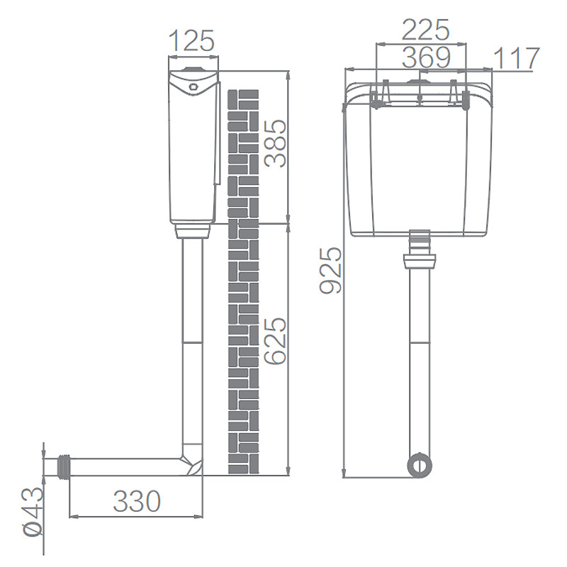 ARROW AS112 Toilet Water Tank , 369×125×385mm Dual Flush Toilet Tank