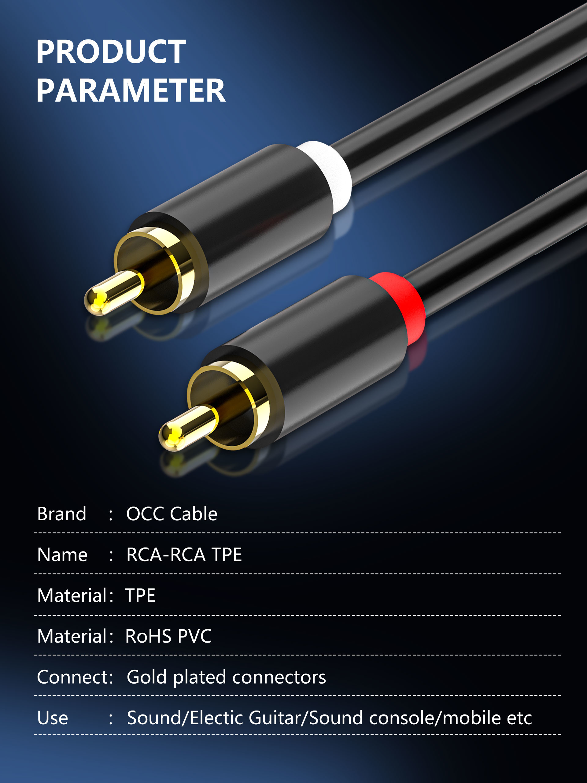 Gold Plated Audio And Video Cable Male To Male HiFi Systems Use
