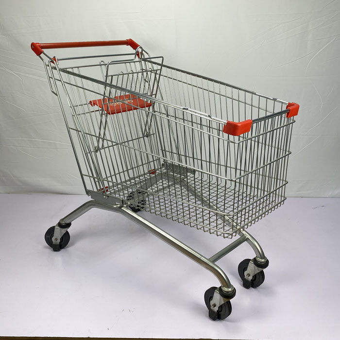 European Type 210L Large Shopping Cart Warehouse Q195 Steel Shopping Trolley Elevators Available