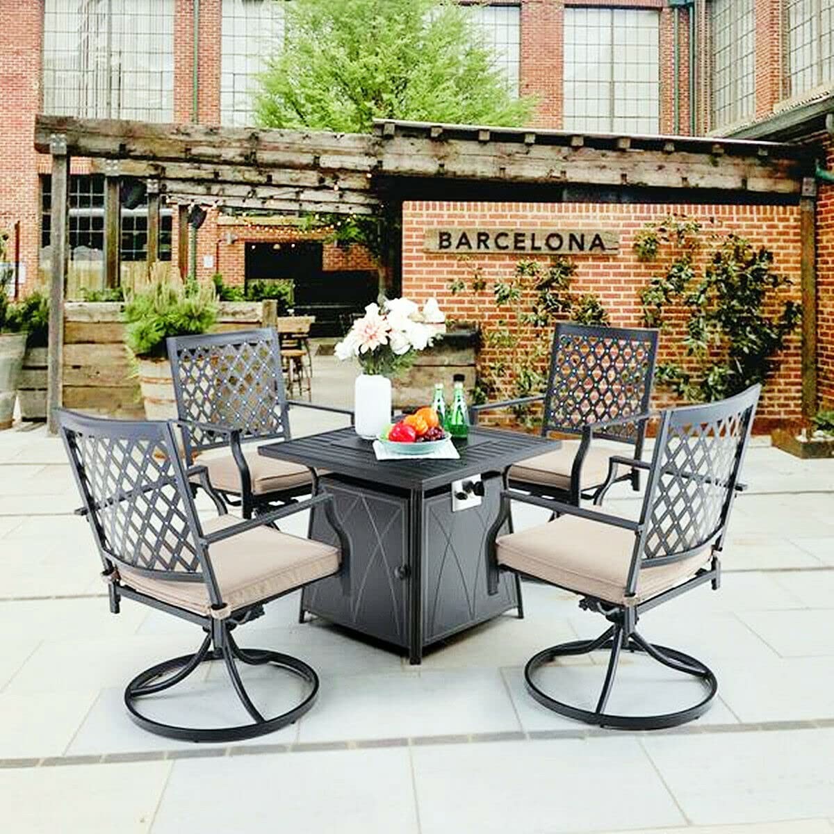 50,000 BTU Outdoor Propane Fire Pit Brazier Bench Gas Square With Blue Fire Glass