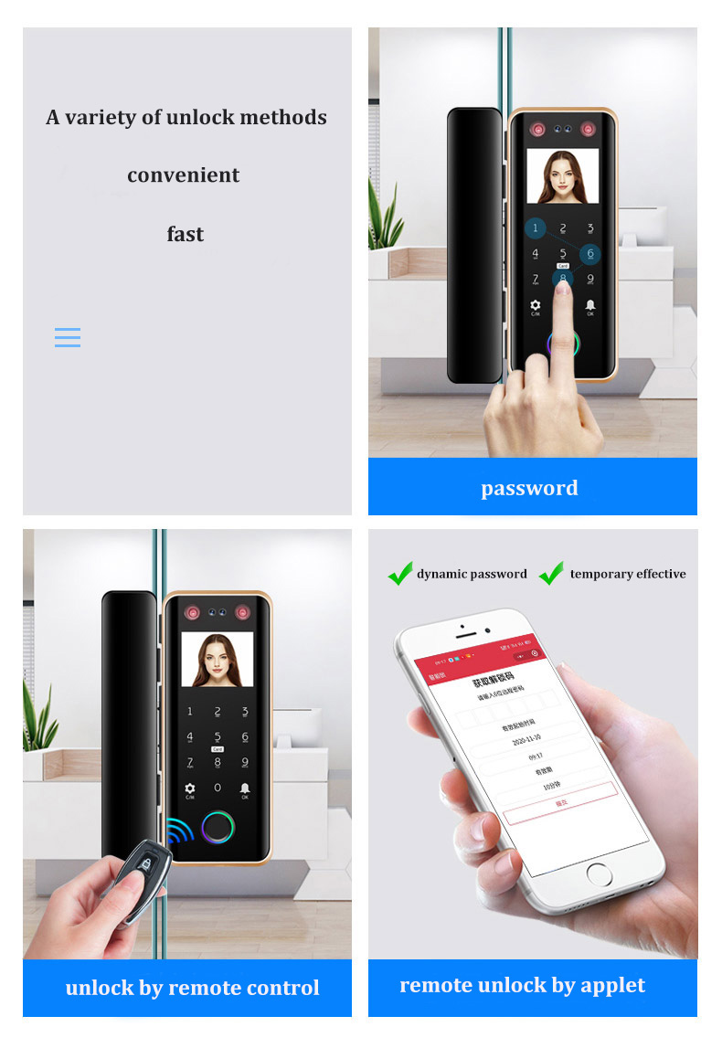 G5S Face Recognition Fingerprint Card Passcode Electronic Glass Door Lock for Office