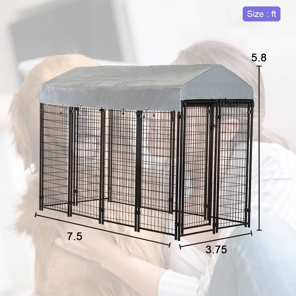 7.5 X 7.5ft Heavy Duty Dog Kennel Chain Link With Roof Cover