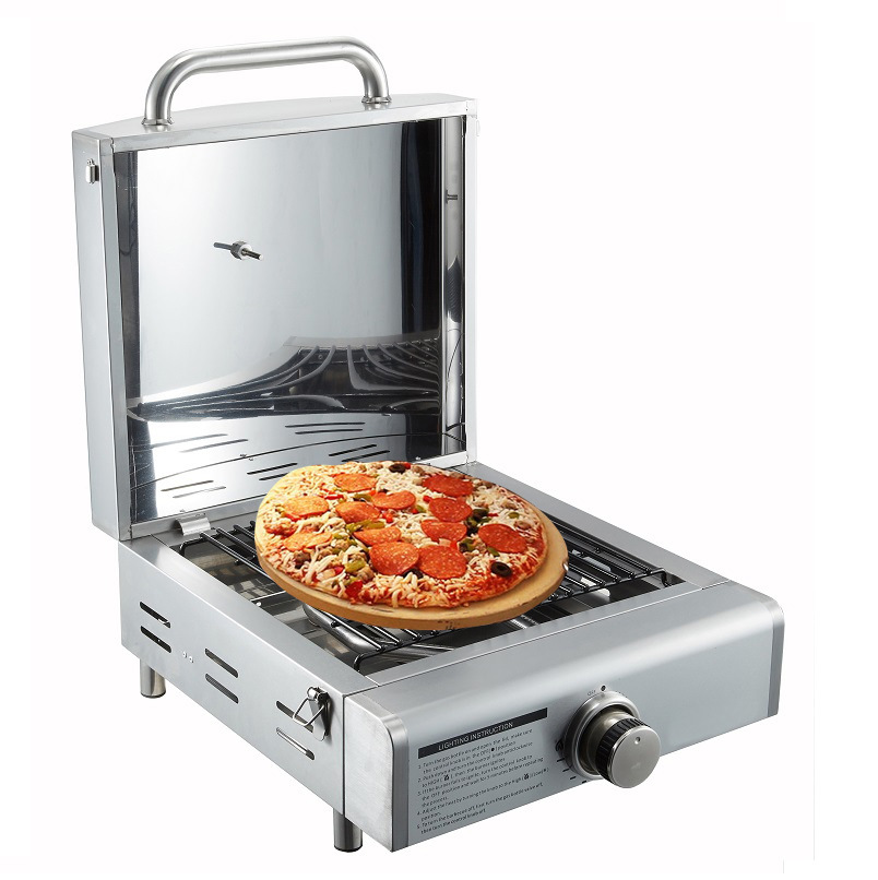 Rotisserie Roaster Propane Grill with Tabletop Pizza Maker and Stainless Steel Housing