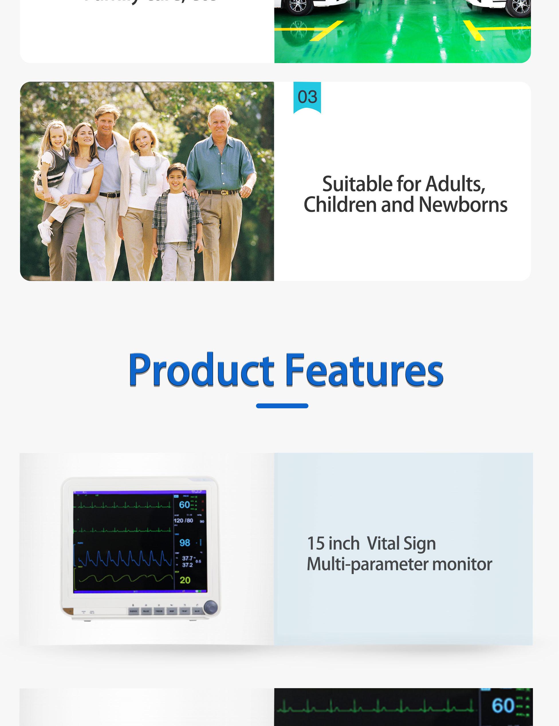 Hospital Big Fonts Multi Parameter Patient Monitor Vital Sign Monitoring 15 Inch