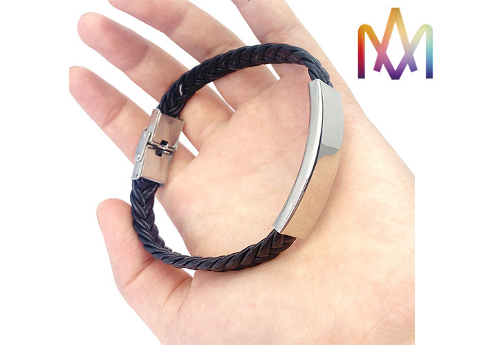 13g Plait Grain Braided Leather Bracelet Engraved