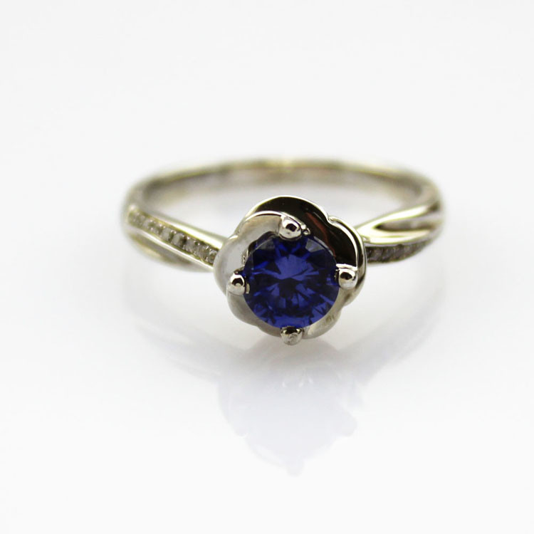 Sterling Silver Engagement Ring with 6mm Blue Topaz Cubic Zirconia(F84)