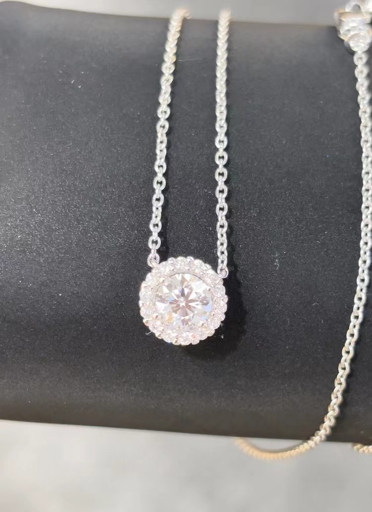 Round Lab Created Diamond Pendant Necklace With Halo Setting Pendant Lab Diamond Jewelry