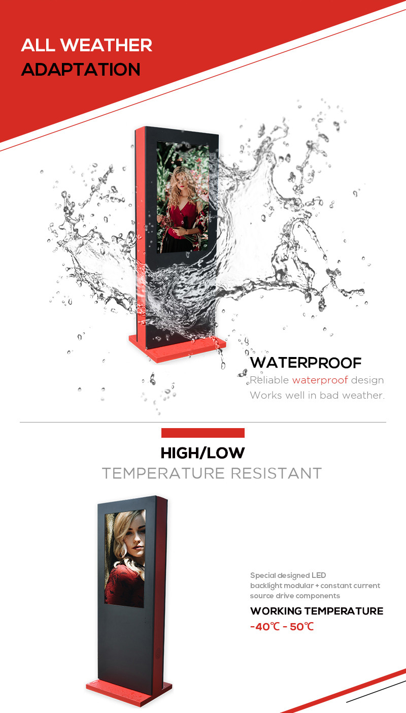 TFT Panel Freestanding Digital Signage , 43'' Outdoor Digital Display Signs 2500 Nits