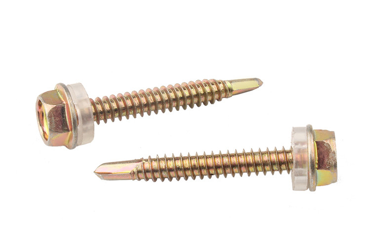 DIN7504K Yellow Chromated Steel Hexagon Flange Head Self Drilling Screws With EPDM Washer
