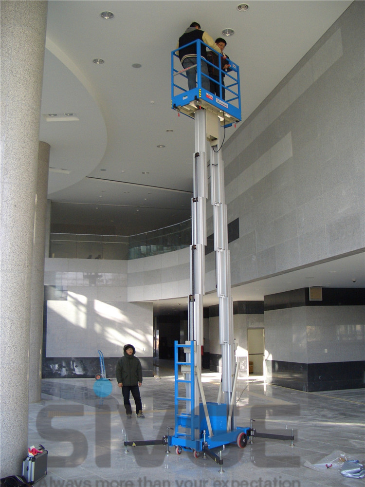 Dual Mast Hydraulic Lift Ladder Manual Push Around For Shopping Centers