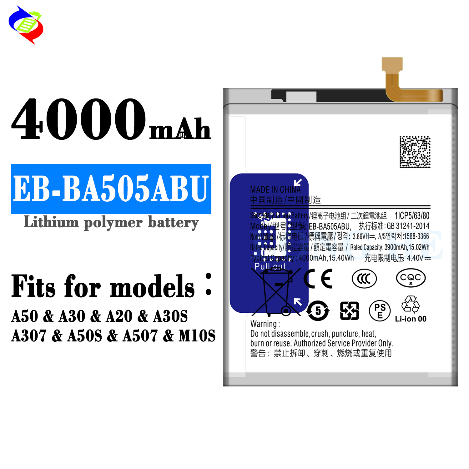 High Capacity 3900mAh Battery for Samsung Galaxy A50 A505F A30s A30 A20 EB-BA505ABU