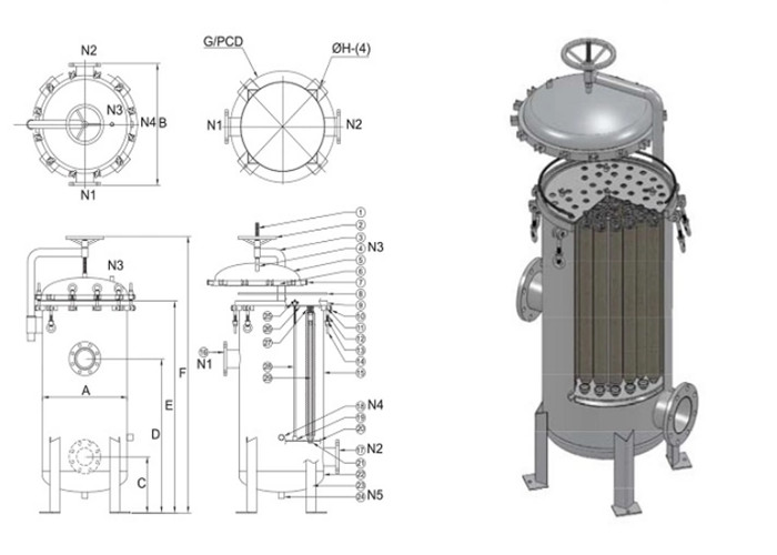 Water Treatment Multi Cartridge Filter Housing , 5 Micron Water Filter Cartridge Housing