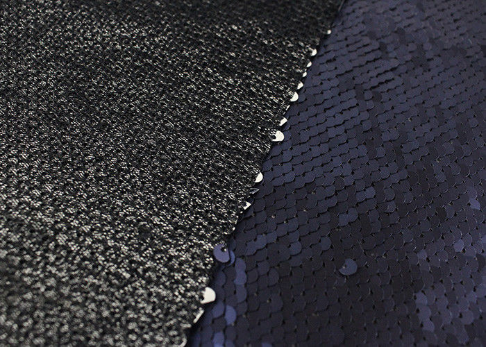 Navy Sequin Mesh Fabric , Embroidered Lace Fabric By The Yard For Evening Dresses