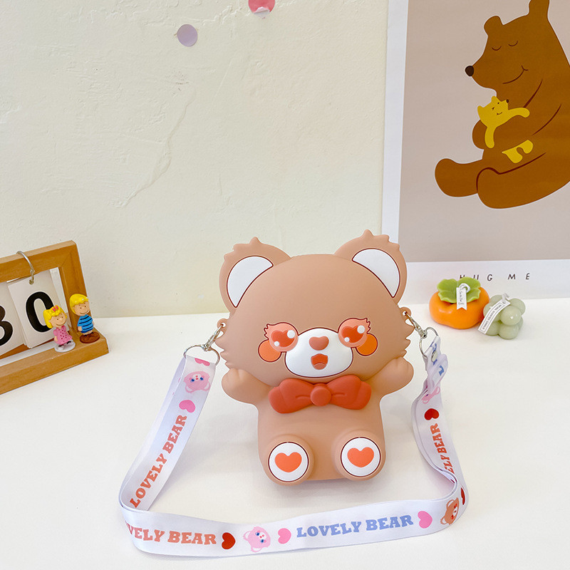 Bear Lightweight Silicone Pencil Case For Durable Stationery Storage Crossbody Shoulder Purse Bag Cute Mini Handbag