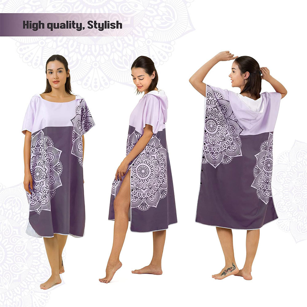 Adult Windproof Outdoor Change Cloth Bath Robe Printed Surf Hooded Poncho Towels