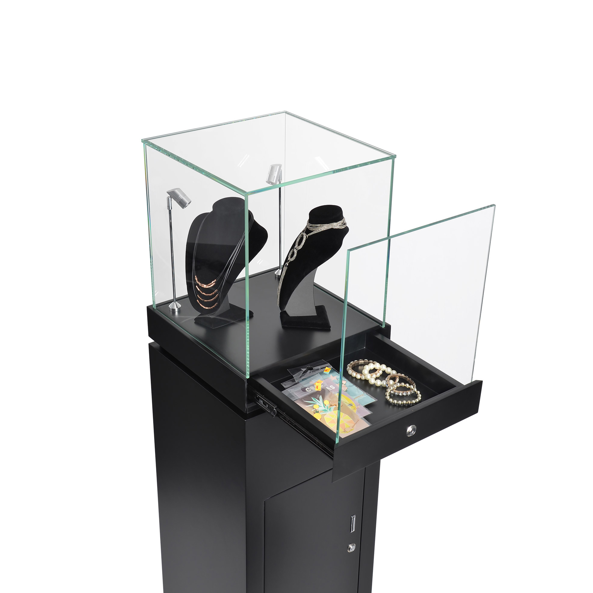 Wooden Point Of Purchase Pop Display Necklace Jewelry Display Stand With Lock