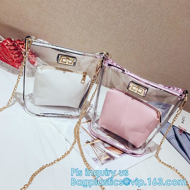 Transparent conference eco shopping bag, shopping pvc bag with custom print, shopping square bottom portable clear PVC p