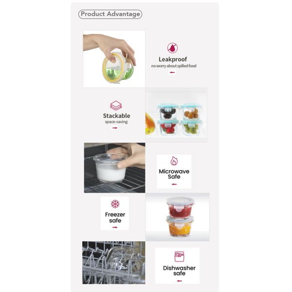 IKOO 120ml 130ml 160ml Glass Baby Food Container Mini Glass Food Container with High Borosilicate Glass
