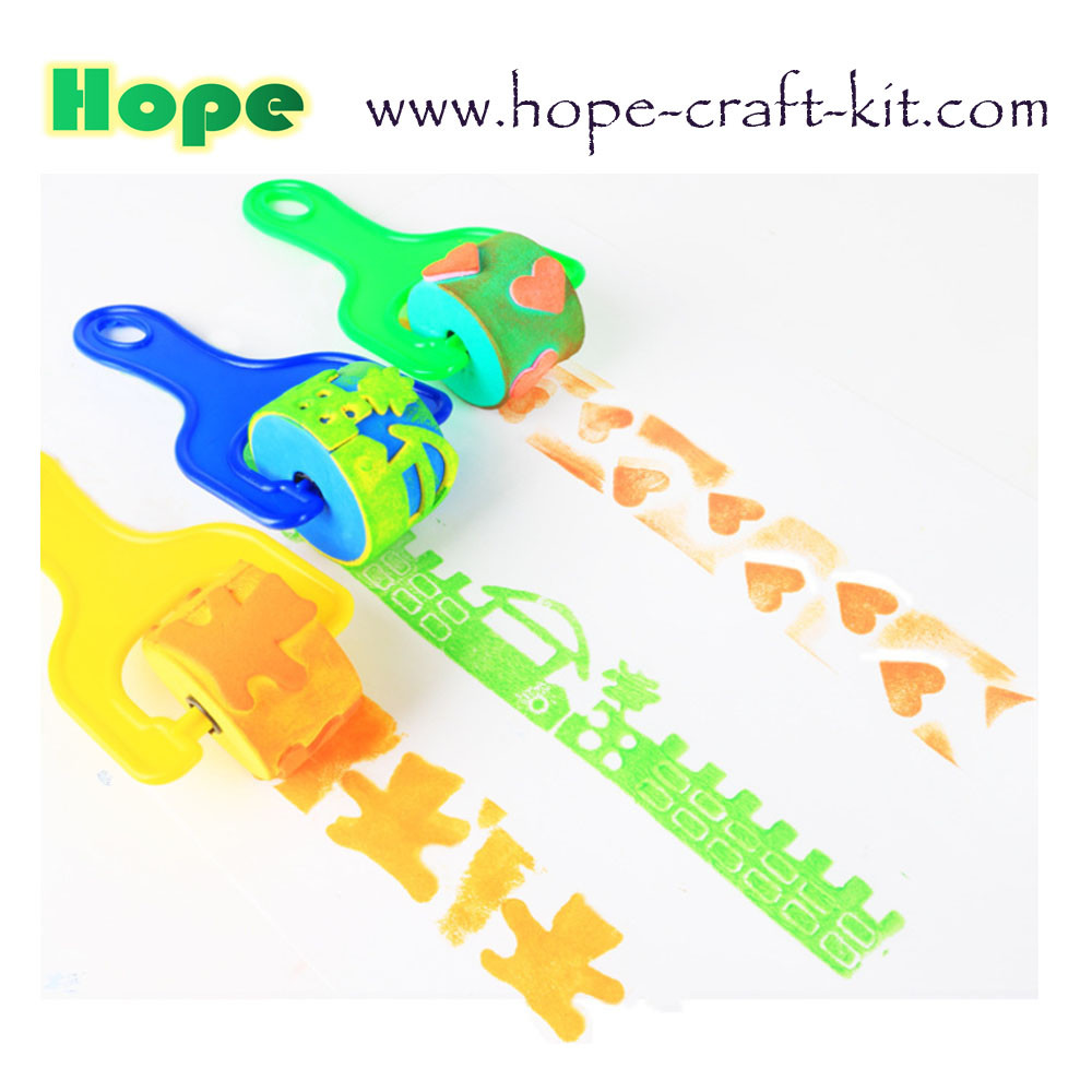 Kids DIY Hobby Acrylic Watercolor Painting Art Craft Plastic Handle Foam Paint Roller mini Sponge stamp roller brush