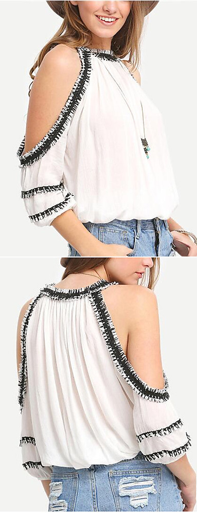 Stylish Chiffon Women Blouse With Cold Shoulder