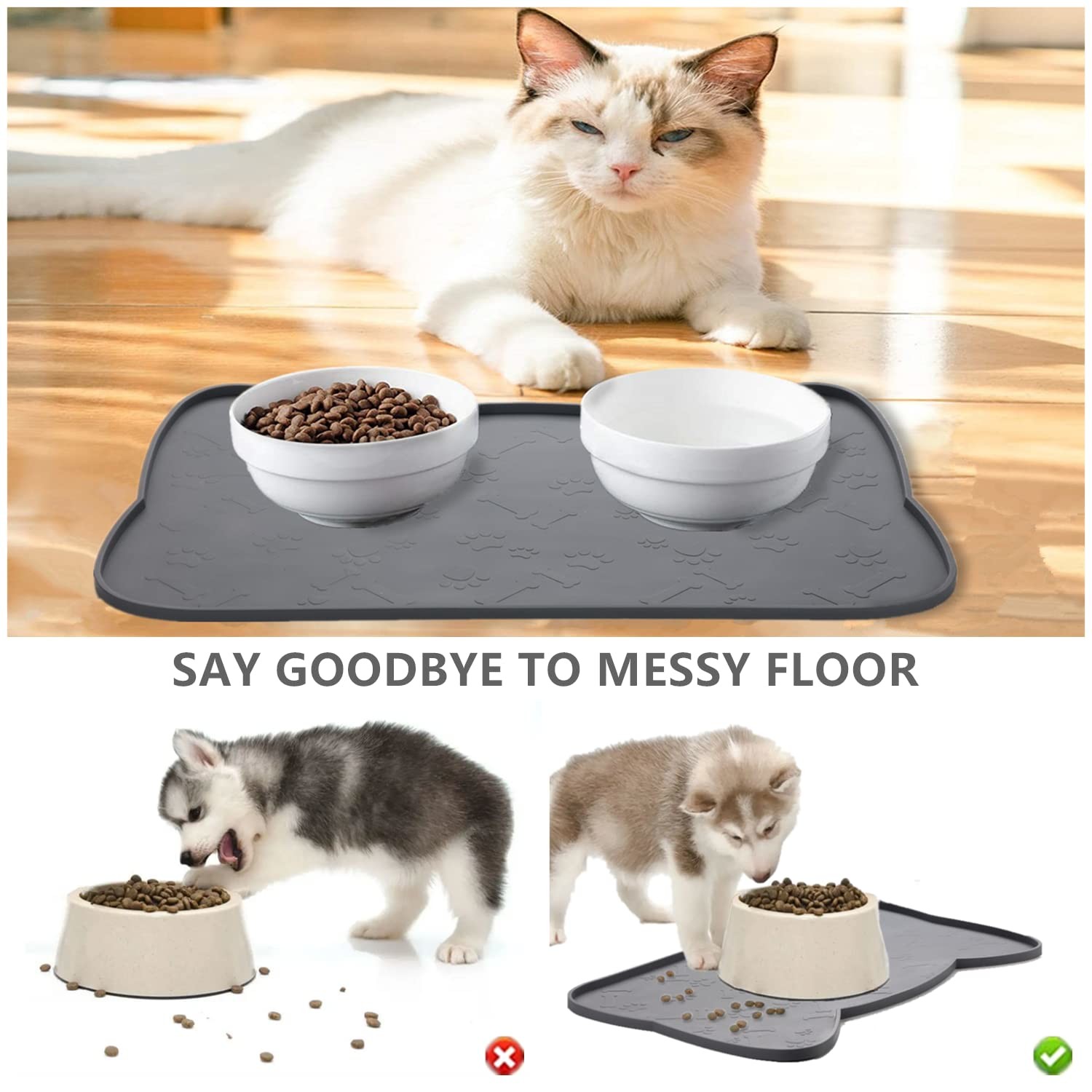 Silicone Pet Food Mat For Floor Waterproof Non Slip Pet Feeding Mat Raised Edge Cat Bowl Mat Travel Easy ToTake PlaceMat