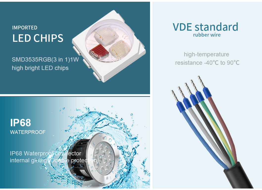 VDE Rubber Waterproof Underwater Led Lights 380LM DMX512 Control RGB 9W