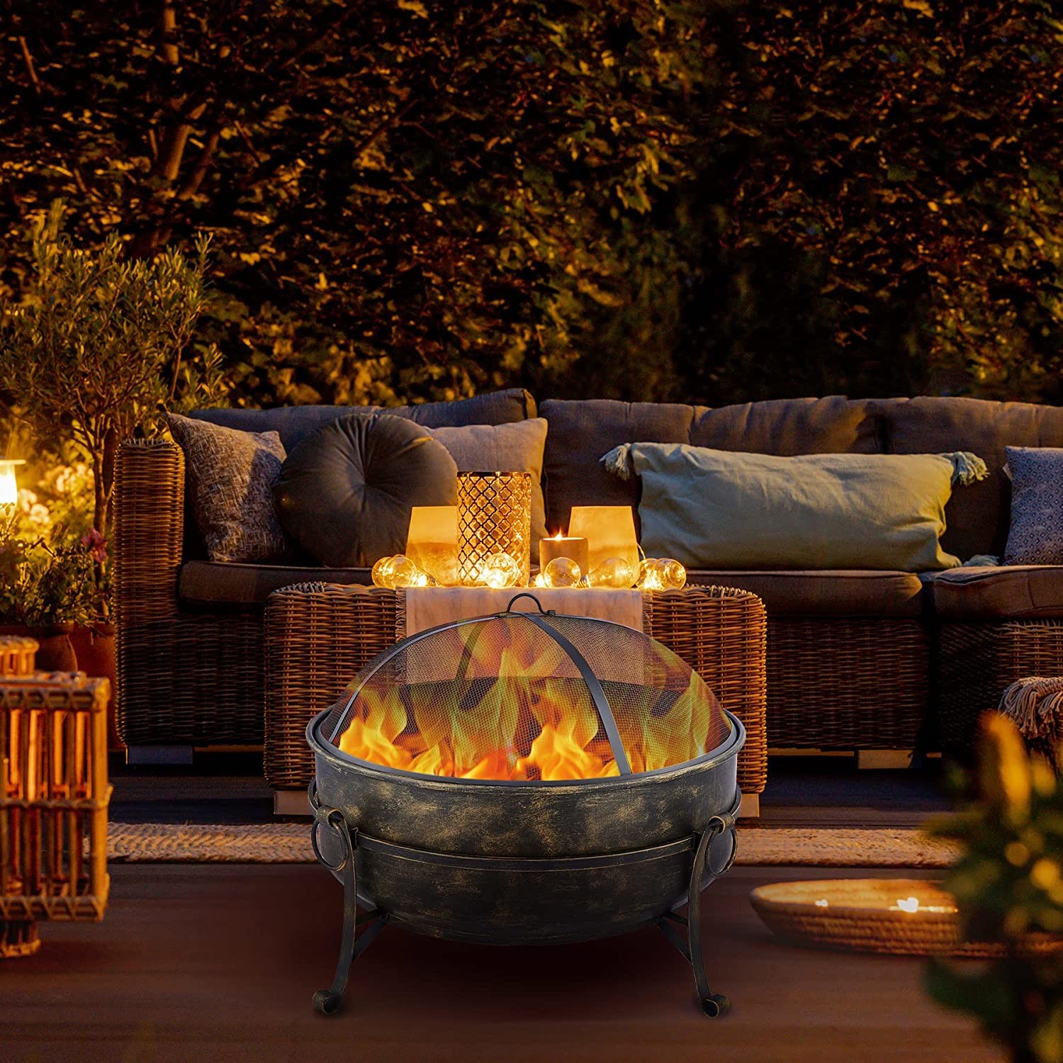 31 Inch Outdoor Brazier Charcoal Burning Fire Pit For Patio Backyard Camping