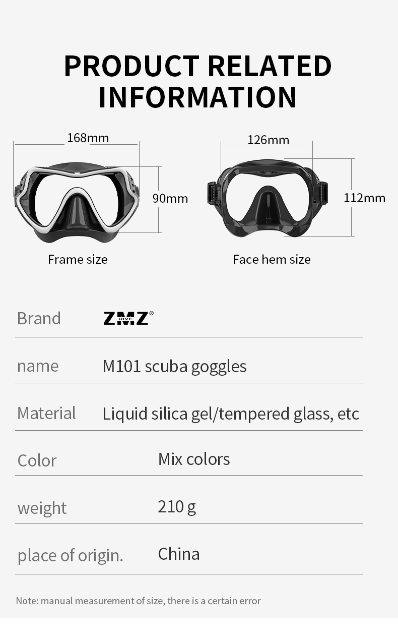 Nearsighted Single Lens Scuba Diving Mask Goggles For Glasses