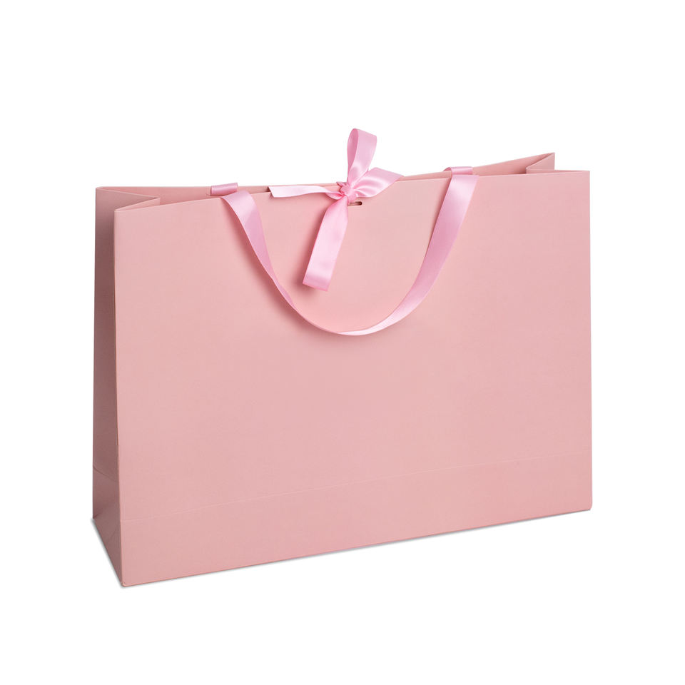 Customised Small Carry Paper Shopping Bags With Bow Tie Ribbon Handle Customer's Logo