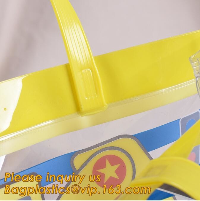 Factory Custom made Environmental PVC clear packaging toy storage handle bag,plastic tote packaging bag with handles fro