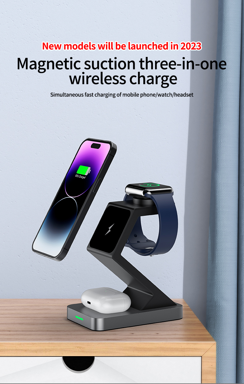 15W Maximum Output Power 3 In 1 Wireless Charger for iPhone 12 13 14 15 Type C Input Port