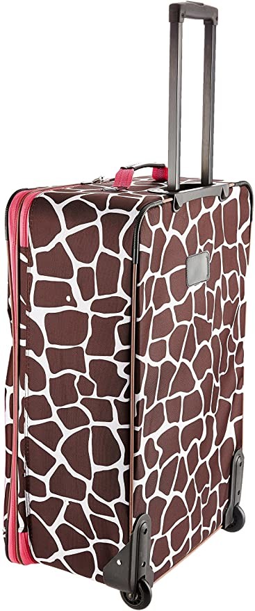 Softside travelling 3Piece Pink Giraffe Spinner Suitcase Set Expandable