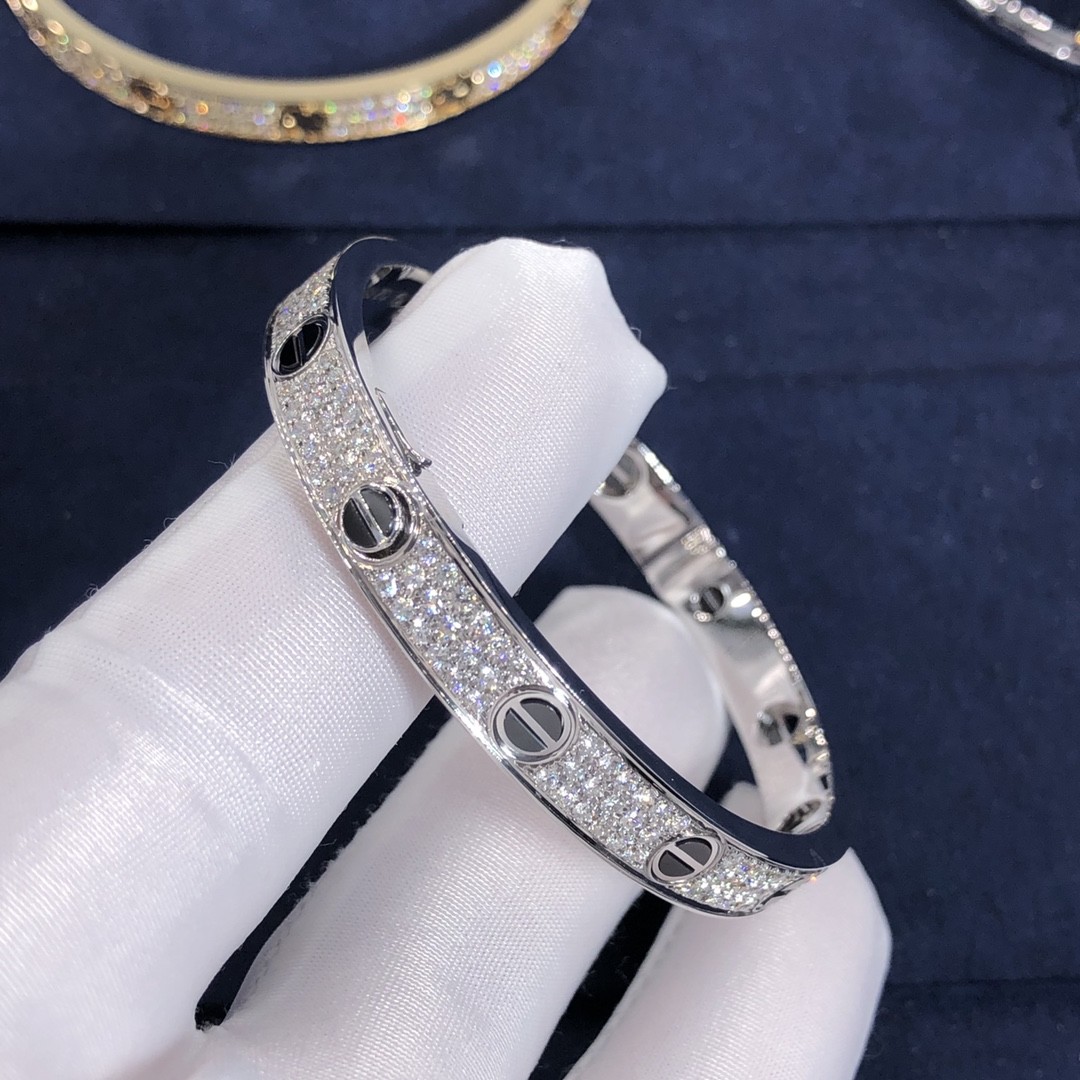 Factory Custom Fine Jewelry 18k White Ogold LOVE Bracelet, Diamond-Paved, Ceramic Bracelet