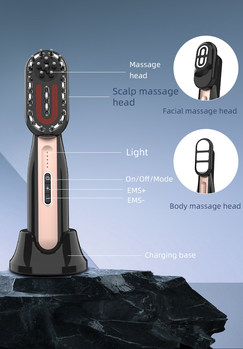Multifunctional Electric Massage Comb Smart EMS Vibration Red Blue Light Face Body Skin Care Hair Growth