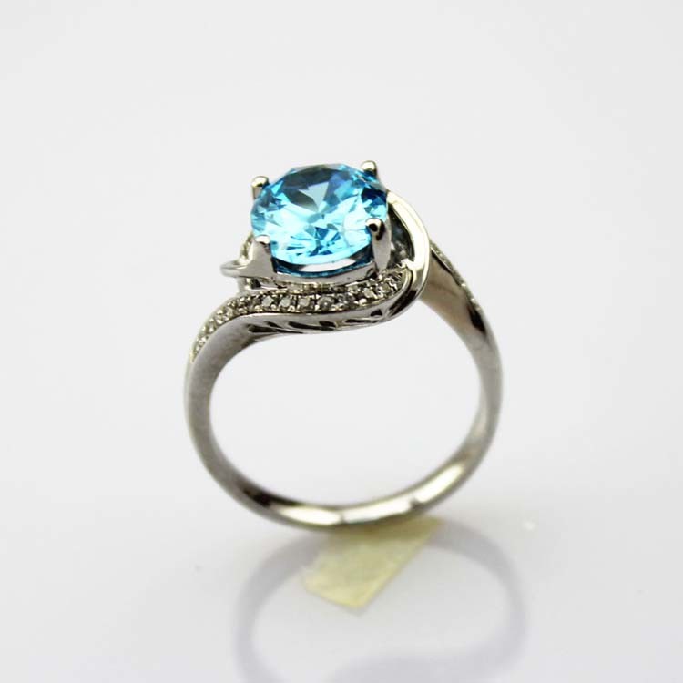 Women Jewelry 8mmx10mm Oval Blue Topaz Cubic Zircon Sterling Silver Ring (R188)