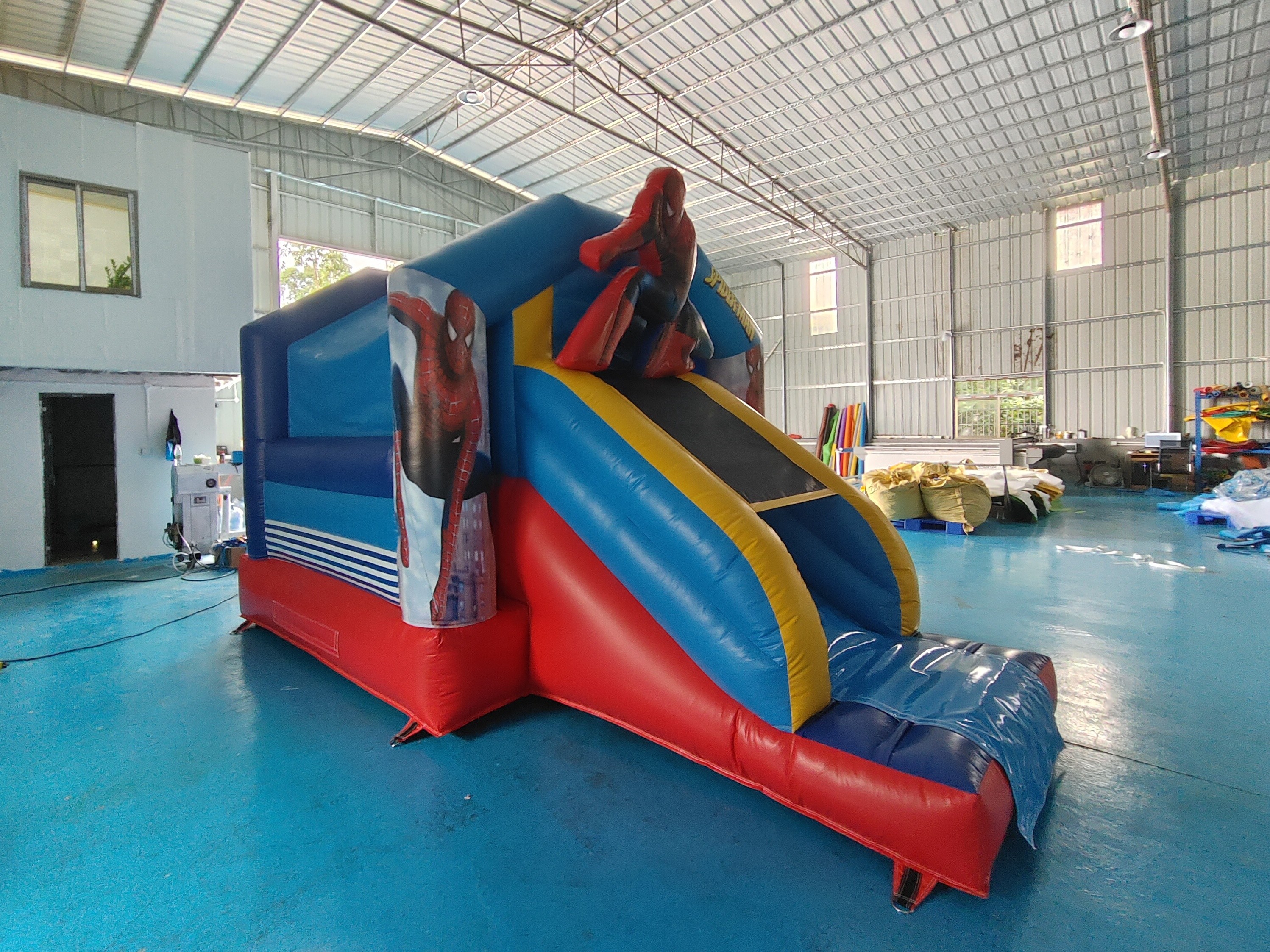 Fireproof 0.55mm Inflatable Jumping Castle Bouncer Combo With Slide Spiderman