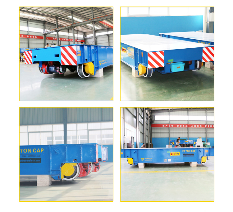 20 ton Steerable Electric Flat Rail Transfer Cart with Rail Guided Vehicle for plant material transport 