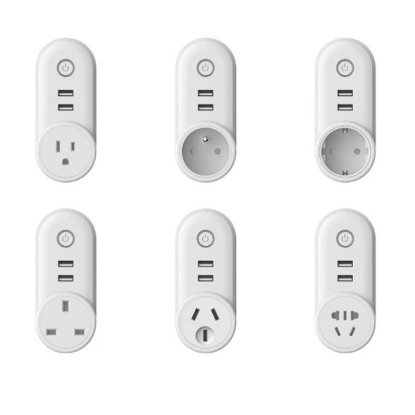 Smart WiFi Power Plug Outlet Socket with 2PCS USB Port App Control Timer Function Compatible with Amazon Alexa Google