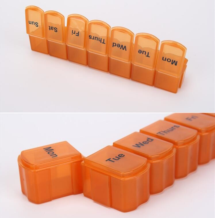 28 compartment column shape plastic pill storage box with pill crush box, Conventional eco-friendly 4 grids plastic trav