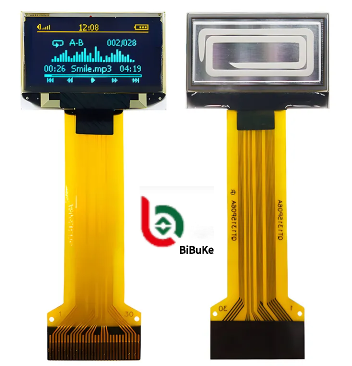 Close-up view of 0.96 inch OLED display panel with ZIF connector