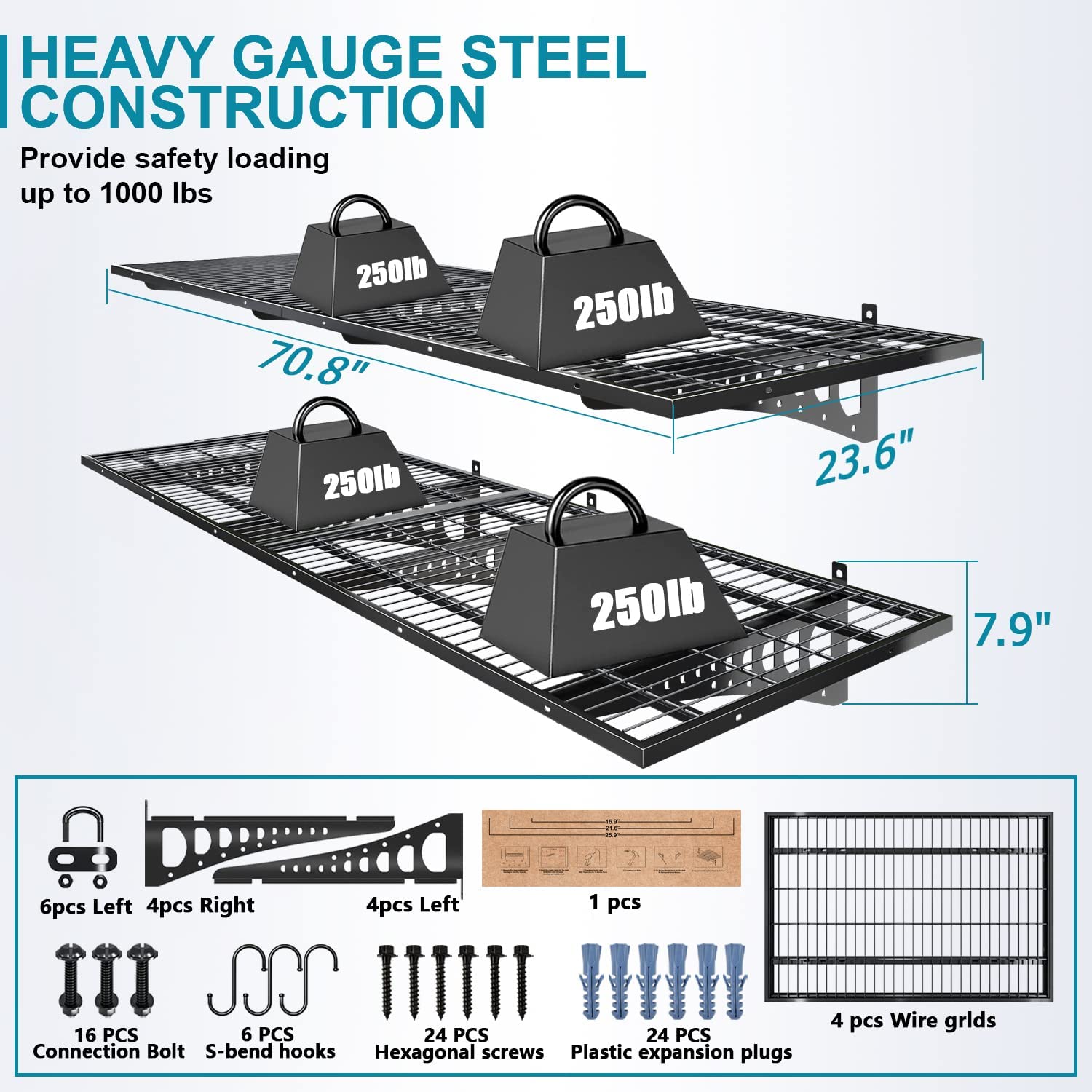 Garage Storage Rack System 2x3ft Floating Adjustable Wall Grid Frame Shelves Brackets