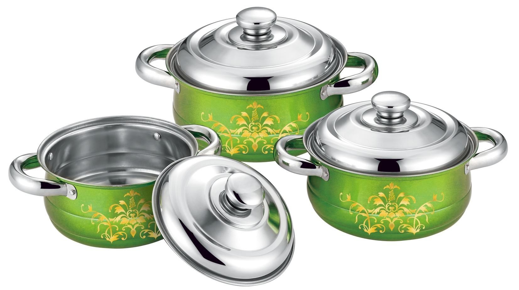 6 pcs cookware set red + flower &cookwere set stainless steel & 16/18/20cm colorful stock pot