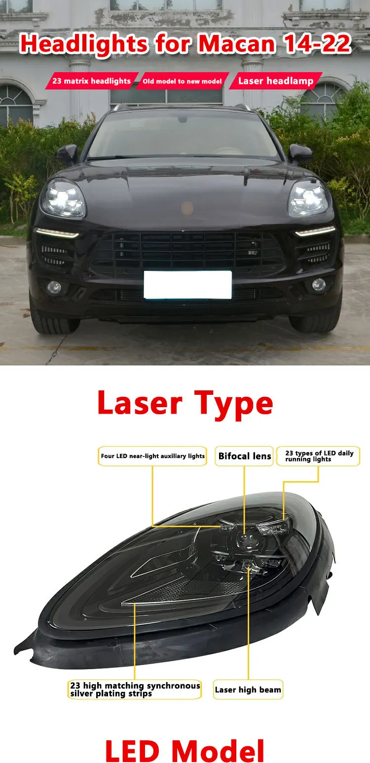 Car LED Headlights For Porsche Macan 2014-2022 Upgrade New 2023 Plug And Play Matrix Led Laser Day Running Lights