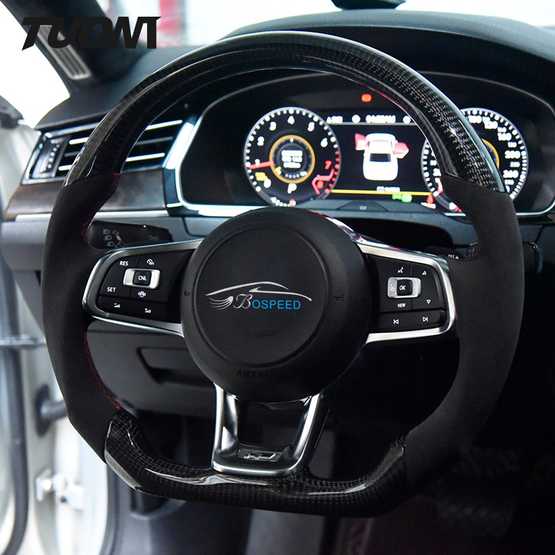 350mm Volkswagen Steering Wheel Carbon Fiber Black PU Leather