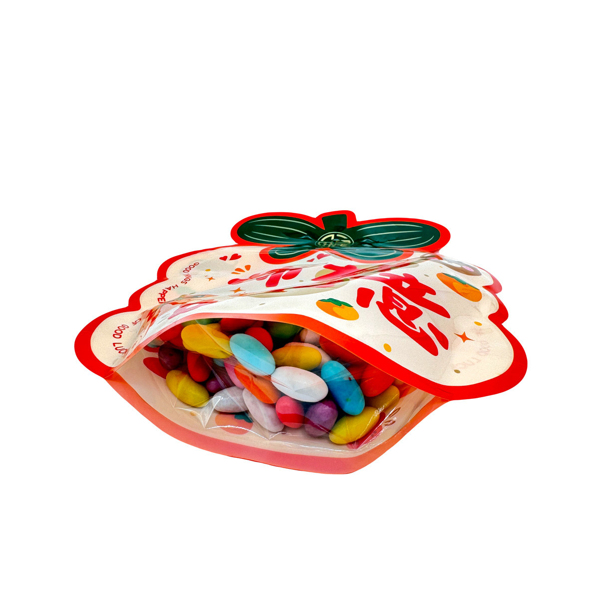 Custom Orange Persimmon Shape Printed Zip Lock Stand Up Bags with Clear Window and Bottom for Packaging Kids Snacks